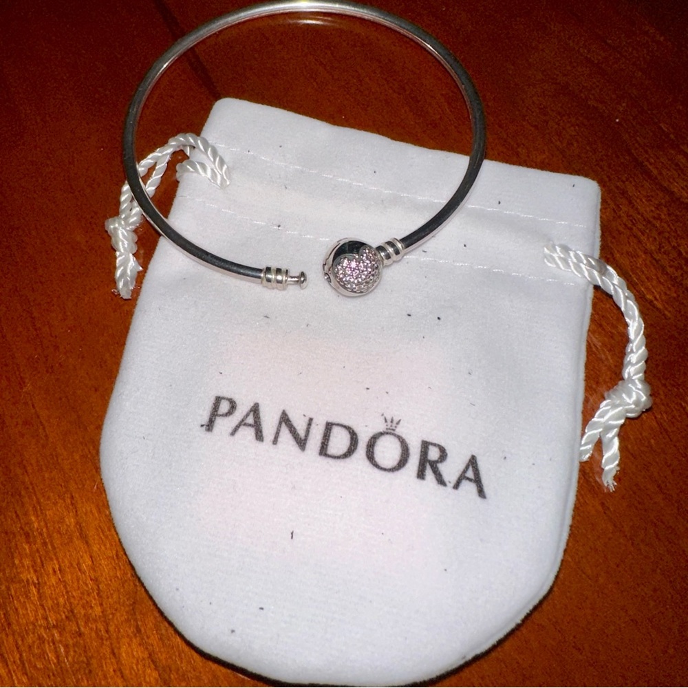 Pandora CIRCLE OF LOVE BANGLE Pave Heart Bracelet S925 ALE 8.5” - FINAL $ DROP!